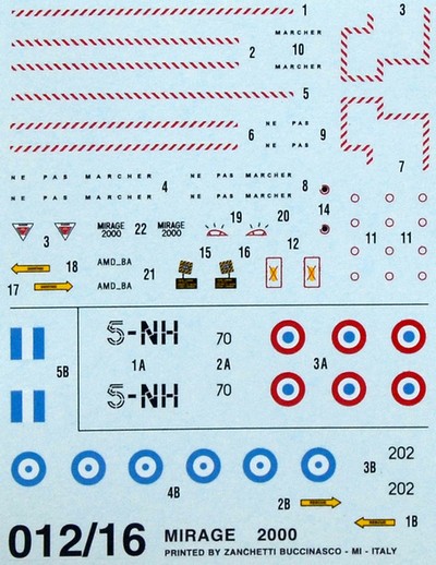 italeri 012 mirage 20000 decals